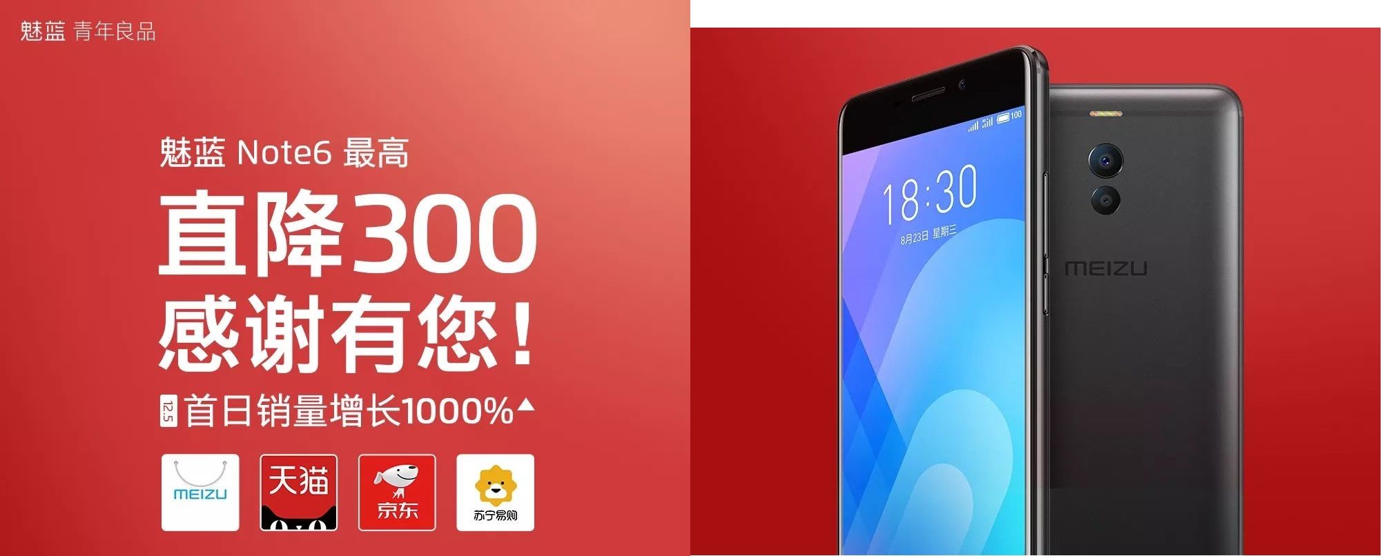 Meizu M6 Noteを最大300元値下げした12月5日は10倍の販売台数に